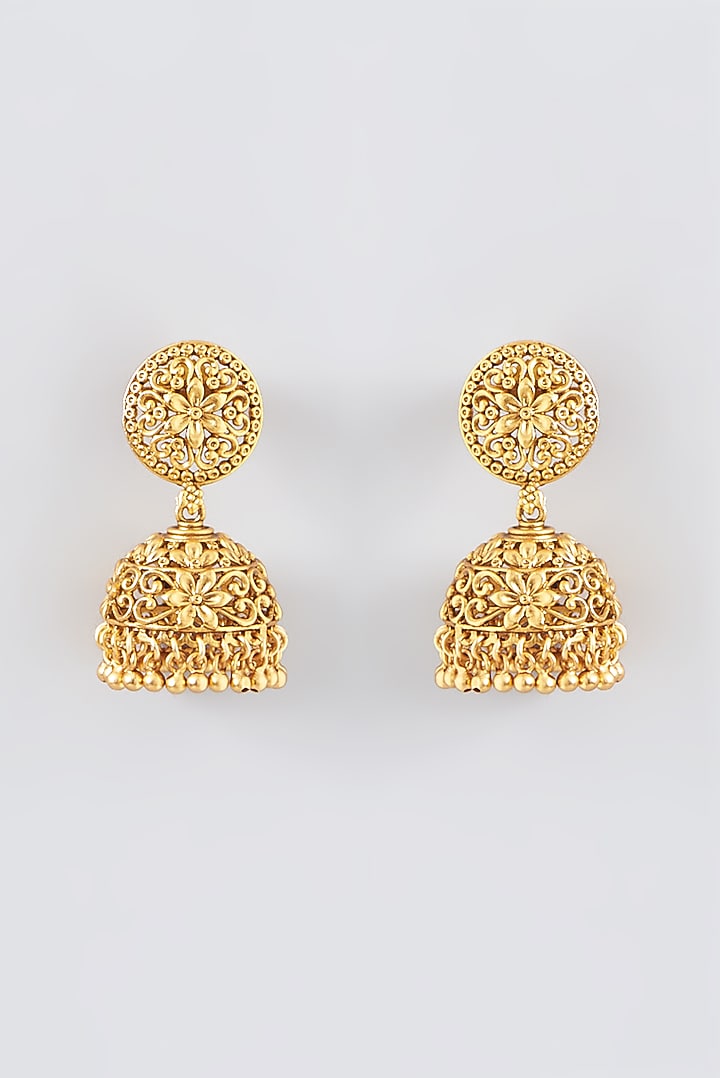 Gold Finish Kundan Polki Jhumka Earrings by VASTRAA Jewellery at Pernia's Pop Up Shop