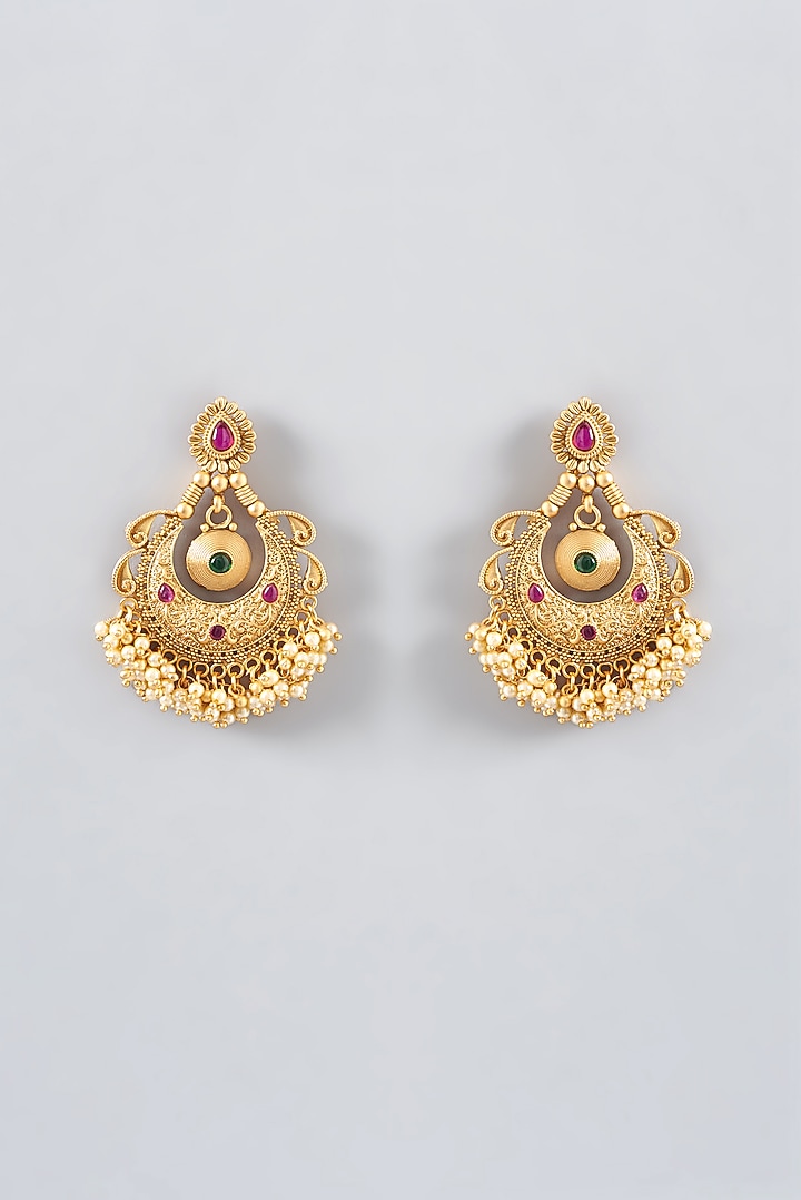 Gold Finish Kundan Polki & Stone Dangler Earrings by VASTRAA Jewellery at Pernia's Pop Up Shop