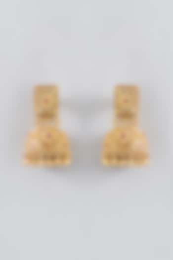 Gold Finish Kundan Polki Temple Dangler Earrings by VASTRAA Jewellery