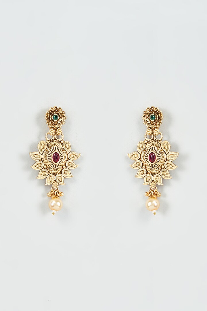 Gold Finish Kundan Polki Dangler Earrings by VASTRAA Jewellery at Pernia's Pop Up Shop