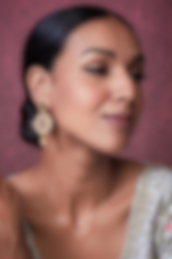 Gold Finish Kundan Polki Dangler Earrings by VASTRAA Jewellery at Pernia's Pop Up Shop