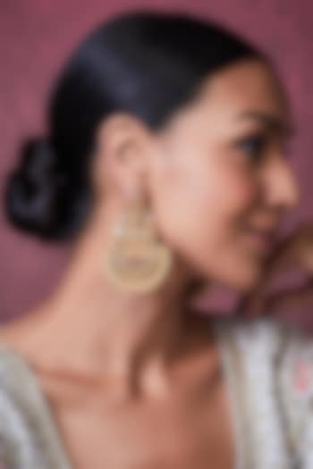 Gold Finish Multi-Colored Synthetic Stone Temple Dangler Earrings by VASTRAA Jewellery at Pernia's Pop Up Shop