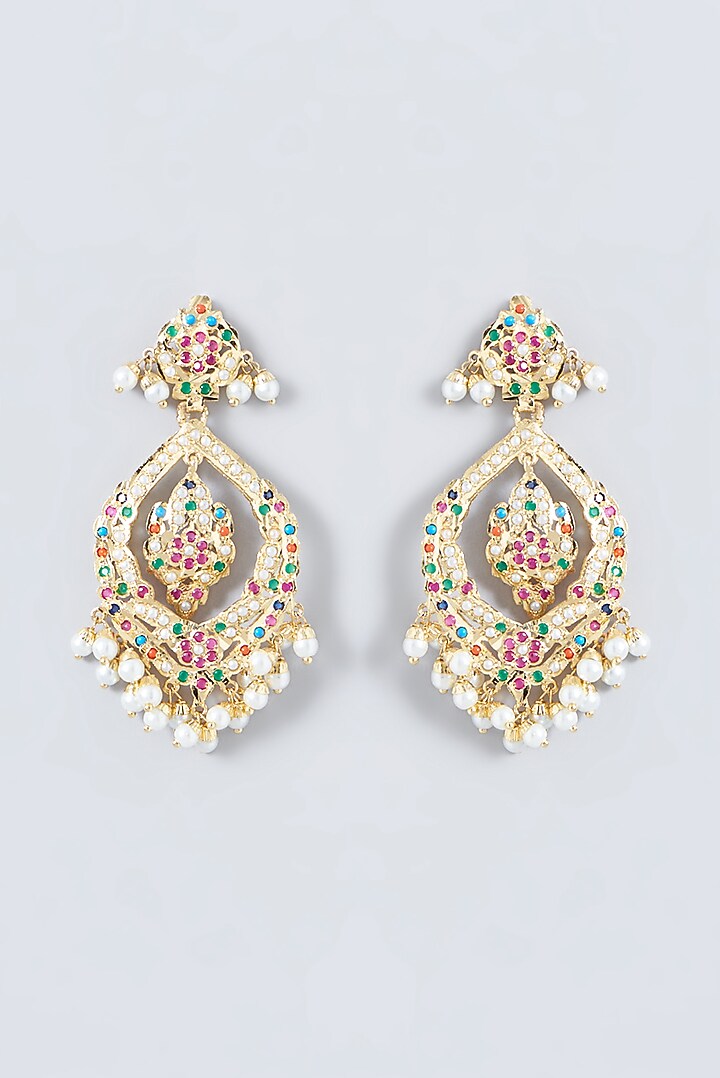 Gold Finish Kundan Polki & Multi-Colored Stone Necklace Set by VASTRAA Jewellery at Pernia's Pop Up Shop