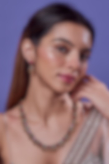 Gold Finish Kundan Polki Long Necklace Set by VASTRAA Jewellery at Pernia's Pop Up Shop