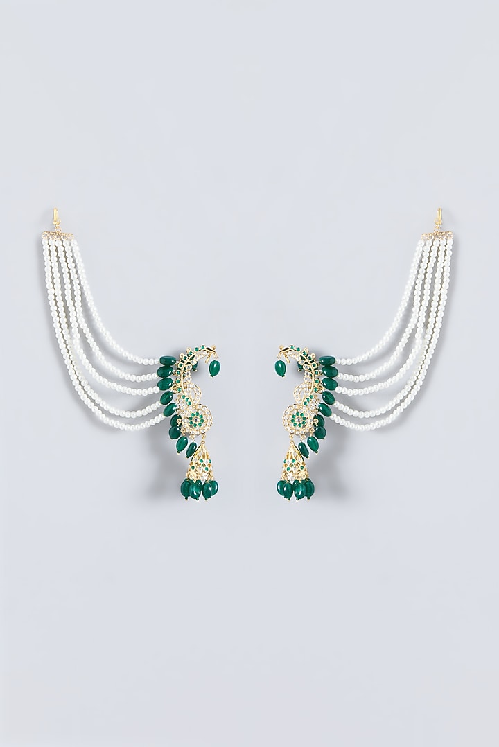 Gold Finish Kundan Polki & Emerald Dangler Earrings by VASTRAA Jewellery at Pernia's Pop Up Shop