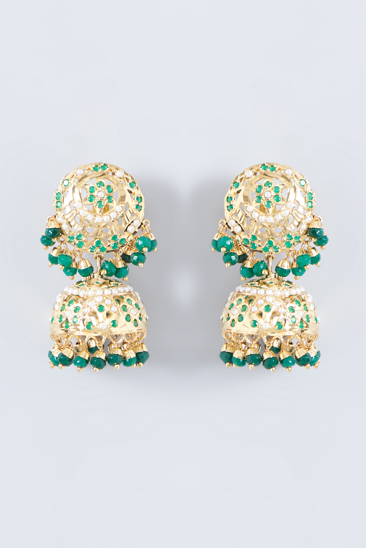 Gold Finish Kundan Polki & Emerald Jhumka Earrings

 by VASTRAA Jewellery