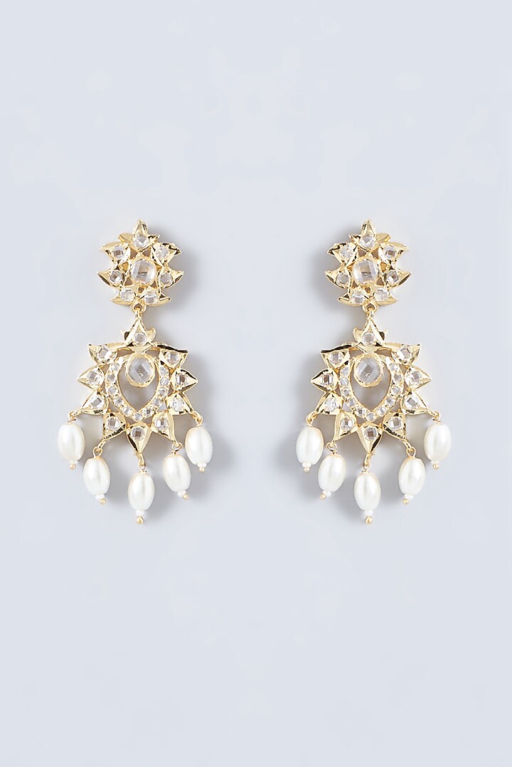 Gold Finish Kundan Polki & Pearl Necklace Set by VASTRAA Jewellery at Pernia's Pop Up Shop