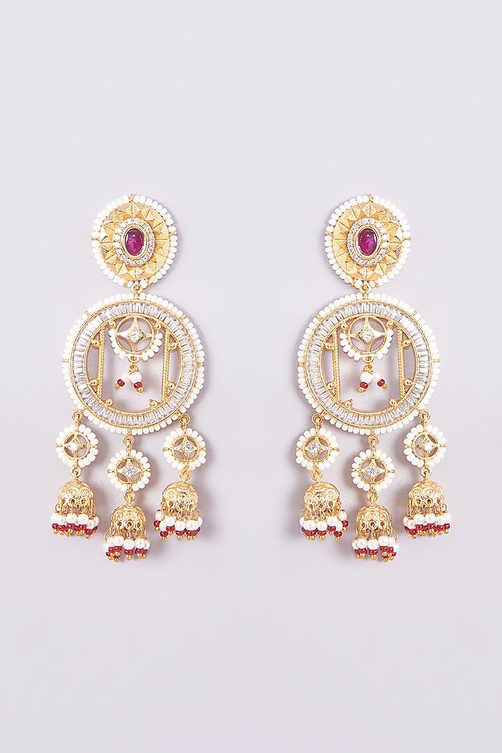 Gold Finish Kundan Polki & Red Beaded Necklace Set by VASTRAA Jewellery at Pernia's Pop Up Shop