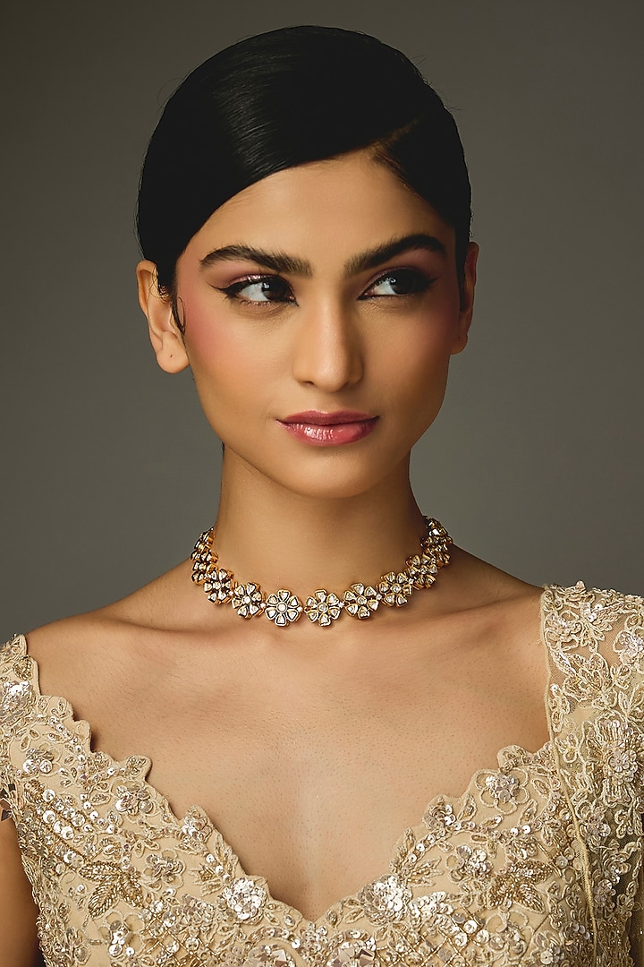 Gold Finish Stone Necklace by VASTRAA Jewellery at Pernia's Pop Up Shop