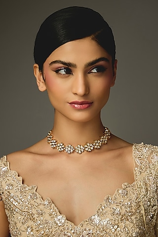 Gold Finish Stone Necklace by VASTRAA Jewellery