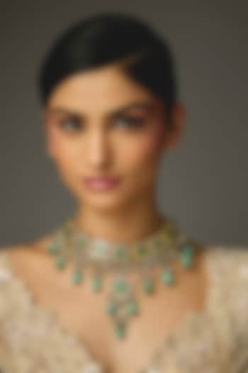 Gold Finish Turquoise Stone Necklace by VASTRAA Jewellery at Pernia's Pop Up Shop