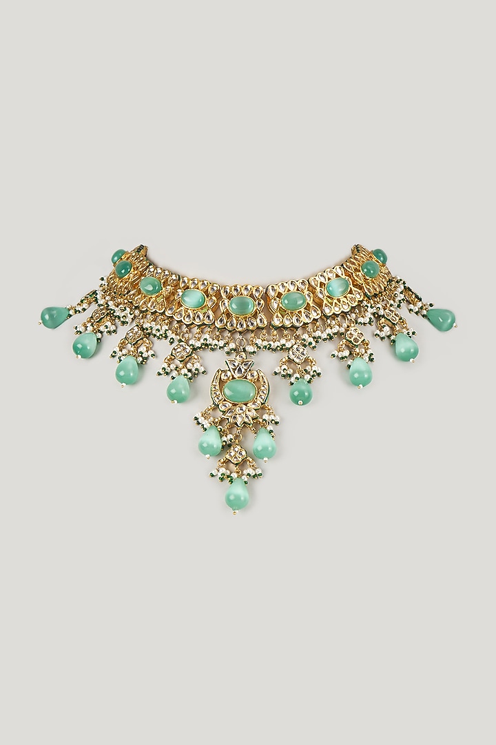Gold Finish Turquoise Stone Necklace by VASTRAA Jewellery at Pernia's Pop Up Shop