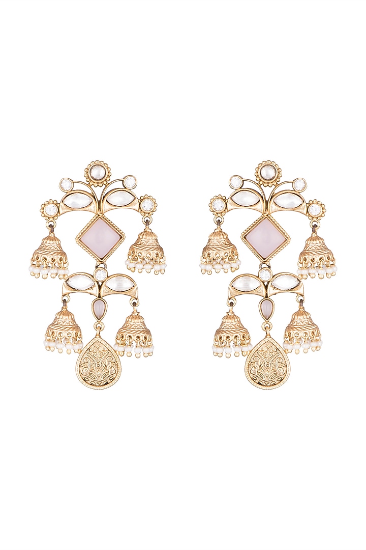 Gold Finish Faux Pearls & Kundan Polki Earrings by VASTRAA Jewellery at Pernia's Pop Up Shop