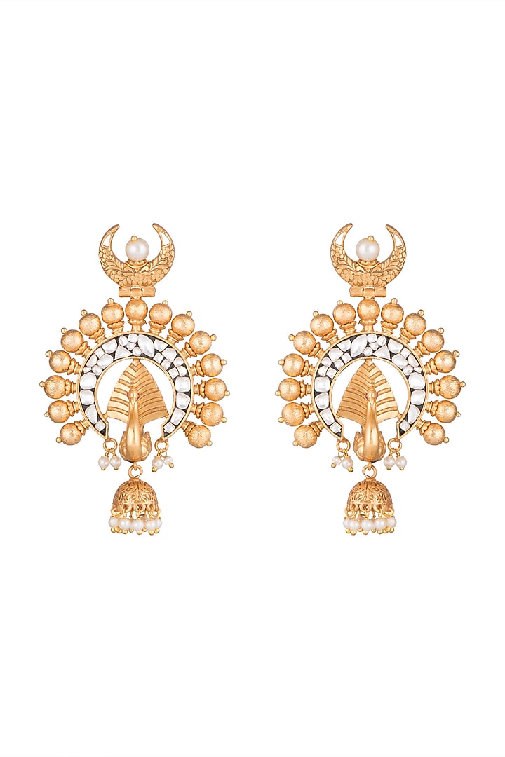 Gold Finish Faux Pearls & Kundan Earrings by VASTRAA Jewellery at Pernia's Pop Up Shop