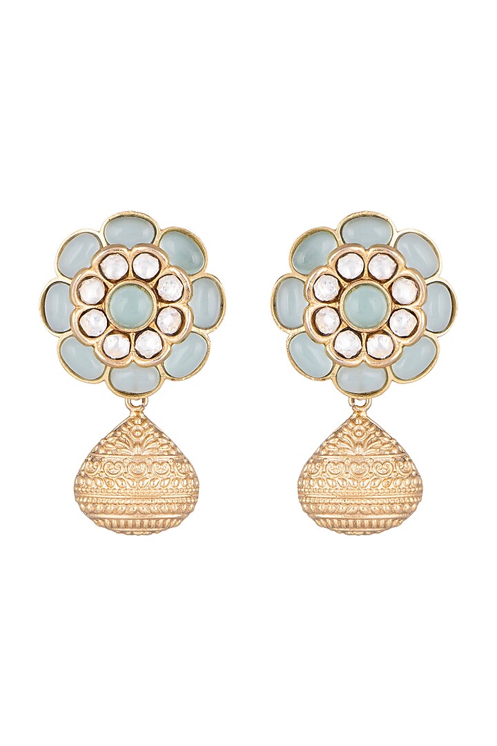 Gold Finish Faux Kundan & Sky Blue Stone Earrings Design by VASTRAA ...