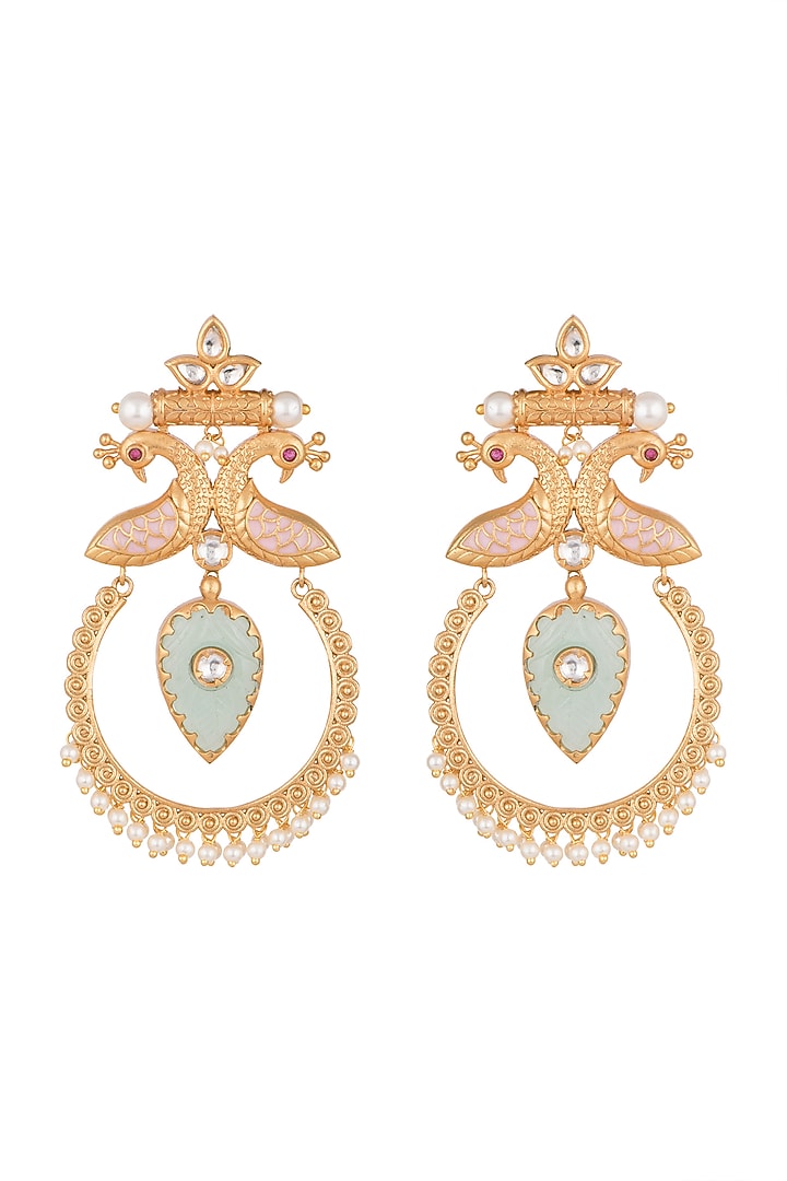 Gold Finish Kundan Polki & Pearl Earrings by VASTRAA Jewellery at Pernia's Pop Up Shop