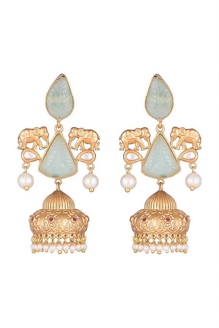 Gold Finish Faux Pearl & Turquoise Stone Earrings by VASTRAA Jewellery at Pernia's Pop Up Shop