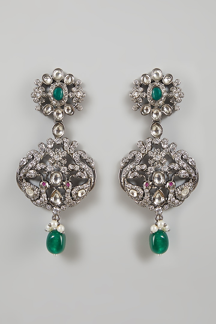 White Finish Zircon & Green Beaded Necklace Set by VASTRAA Jewellery at Pernia's Pop Up Shop
