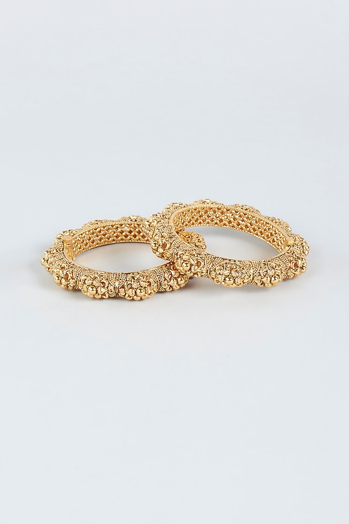 Gold Finish Temple Openable Bangles (Set of 2) by VASTRAA Jewellery at Pernia's Pop Up Shop