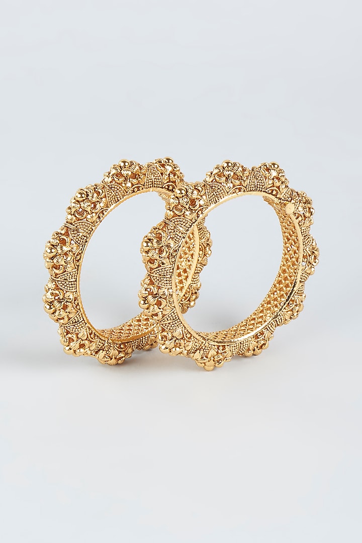 Gold Finish Temple Openable Bangles (Set of 2) by VASTRAA Jewellery