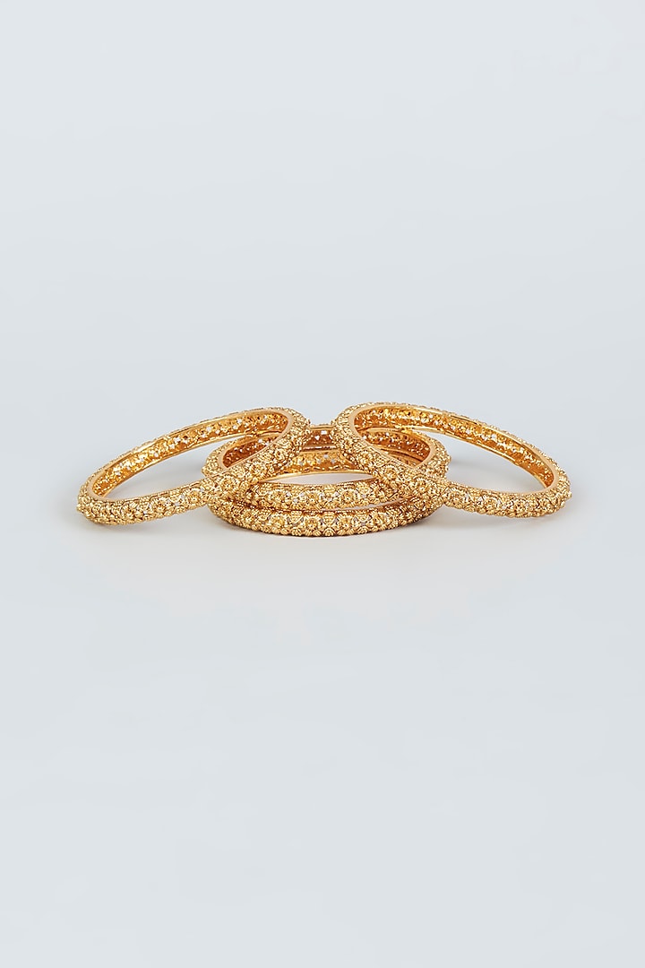 Gold Finish Temple Motif Bangles (Set of 4) by VASTRAA Jewellery