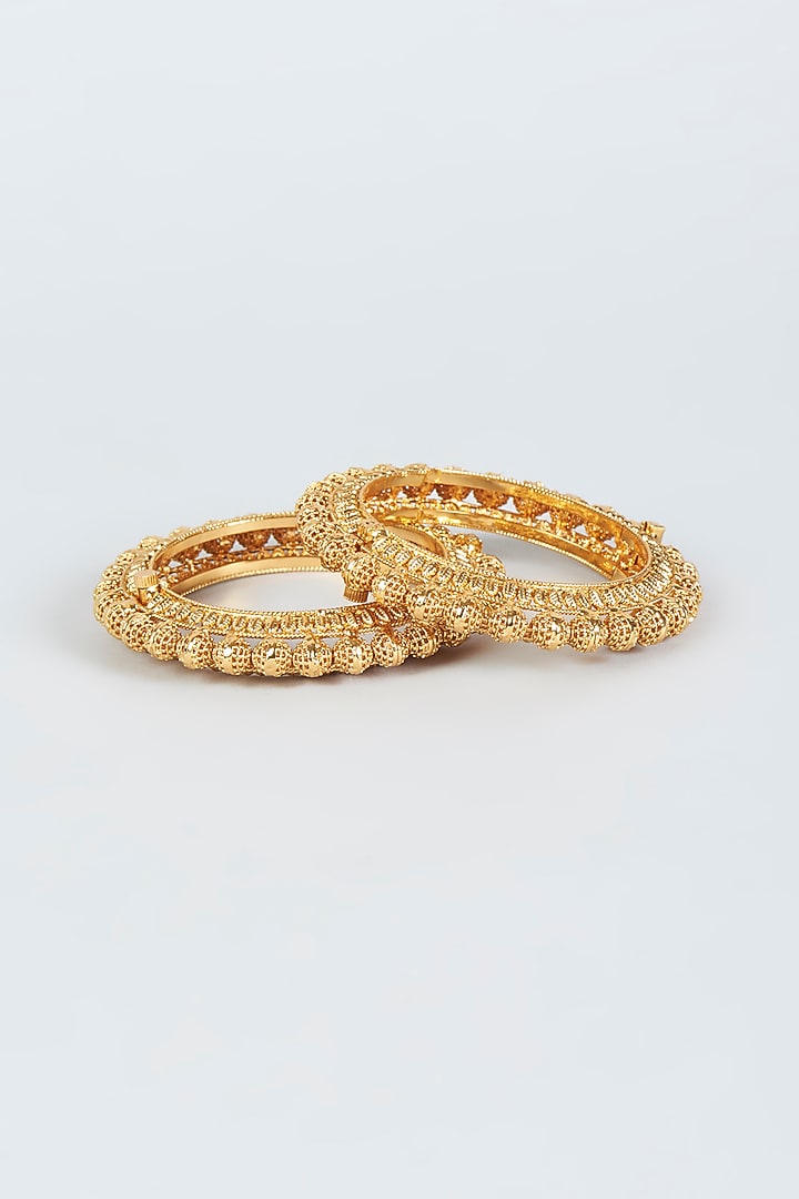 Gold Finish Temple Bangles (Set of 2) by VASTRAA Jewellery at Pernia's Pop Up Shop