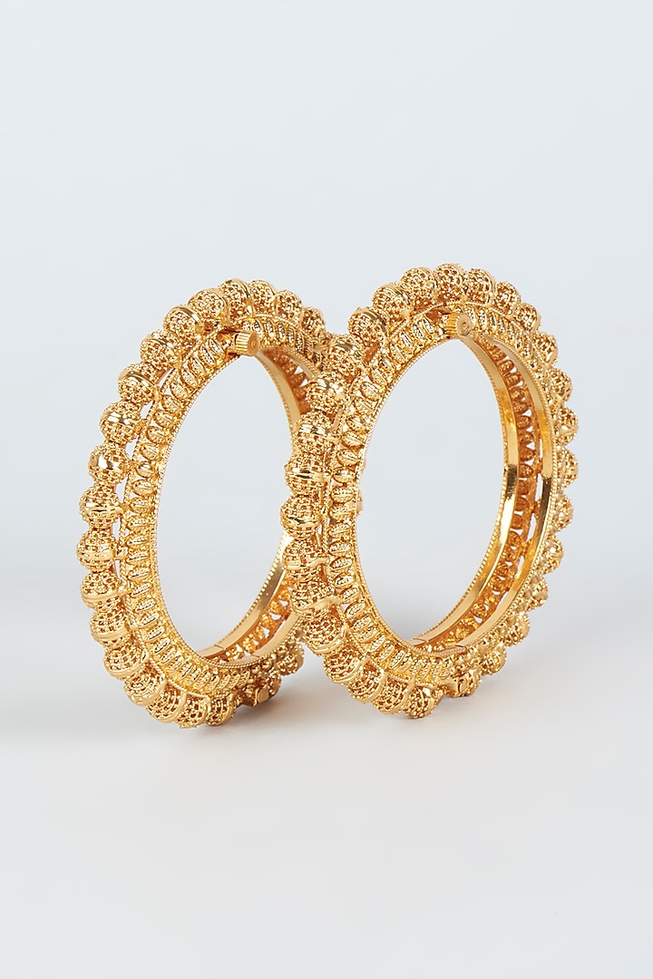 Gold Finish Temple Bangles (Set of 2) by VASTRAA Jewellery