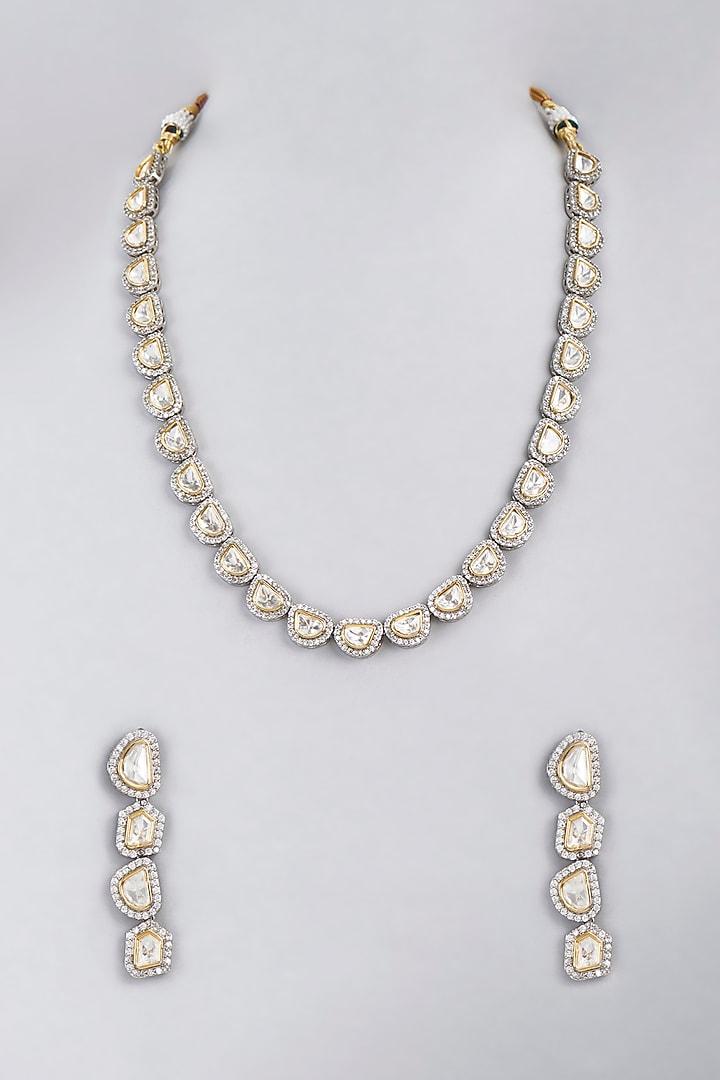 Two Tone Finish Kundan Polki & Zircon Necklace Set by VASTRAA Jewellery at Pernia's Pop Up Shop