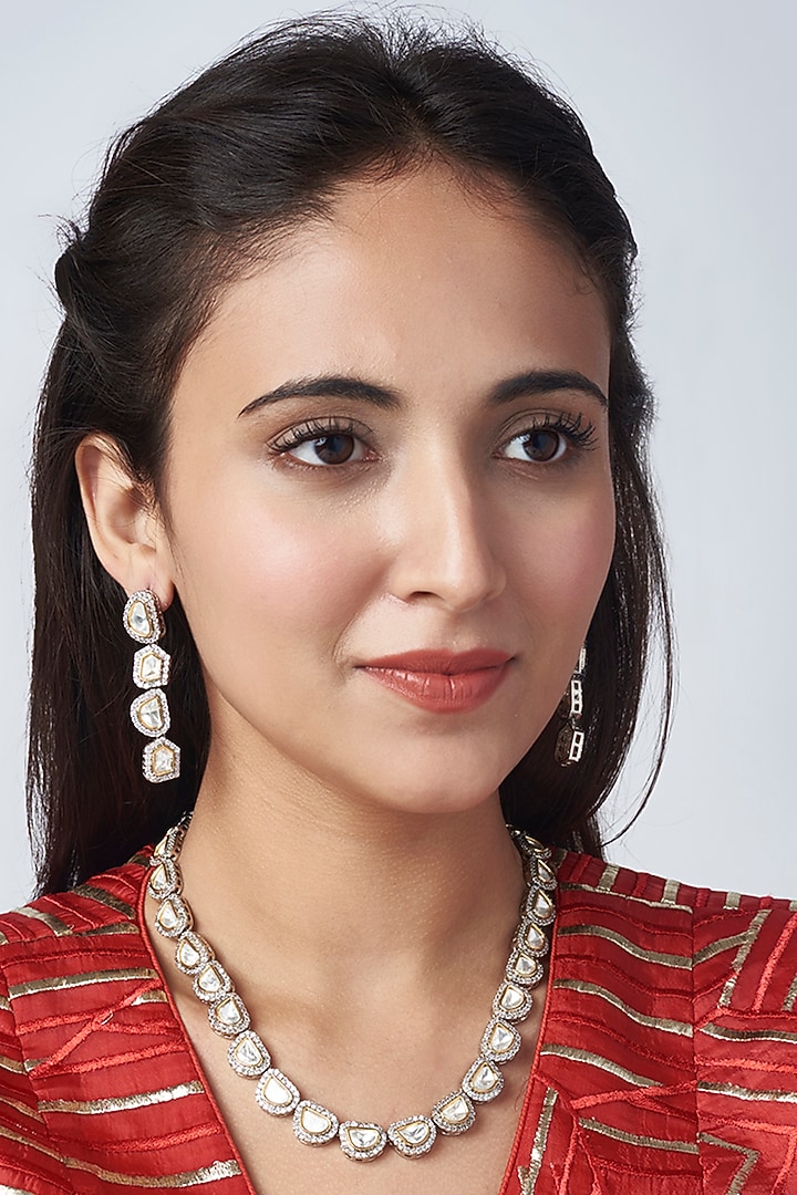 Two Tone Finish Kundan Polki & Zircon Necklace Set by VASTRAA Jewellery at Pernia's Pop Up Shop