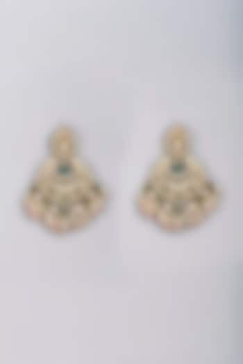 Gold Finish Kundan Polki & Pearl Chandbali Earrings by VASTRAA Jewellery at Pernia's Pop Up Shop