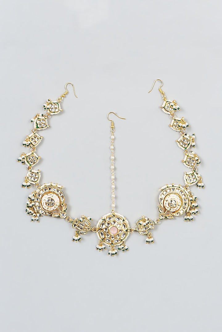 Gold Finish Kundan Polki Mathapatti by VASTRAA Jewellery at Pernia's Pop Up Shop