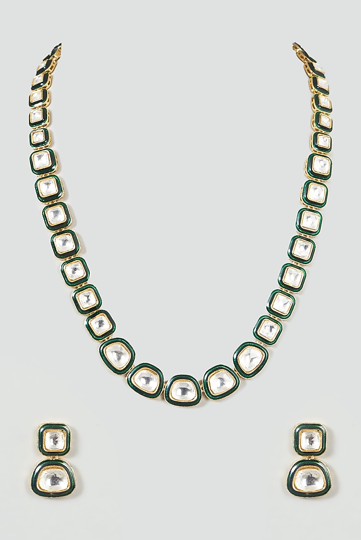 Two Tone Finish Kundan Polki Necklace Set by VASTRAA Jewellery at Pernia's Pop Up Shop