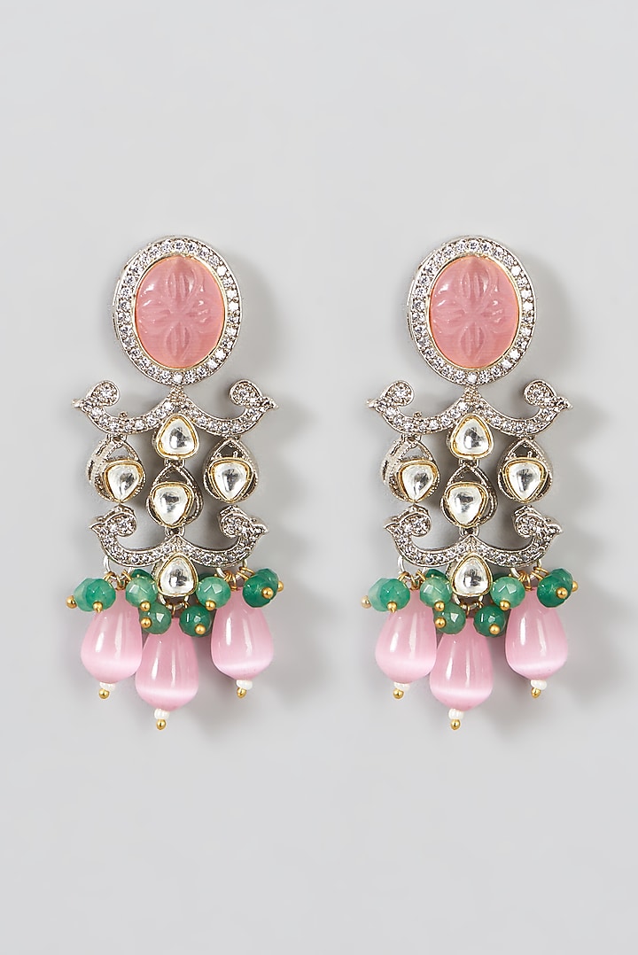 Two Tone Finish Kundan Polki & Pink Synthetic Beaded Necklace Set by VASTRAA Jewellery at Pernia's Pop Up Shop