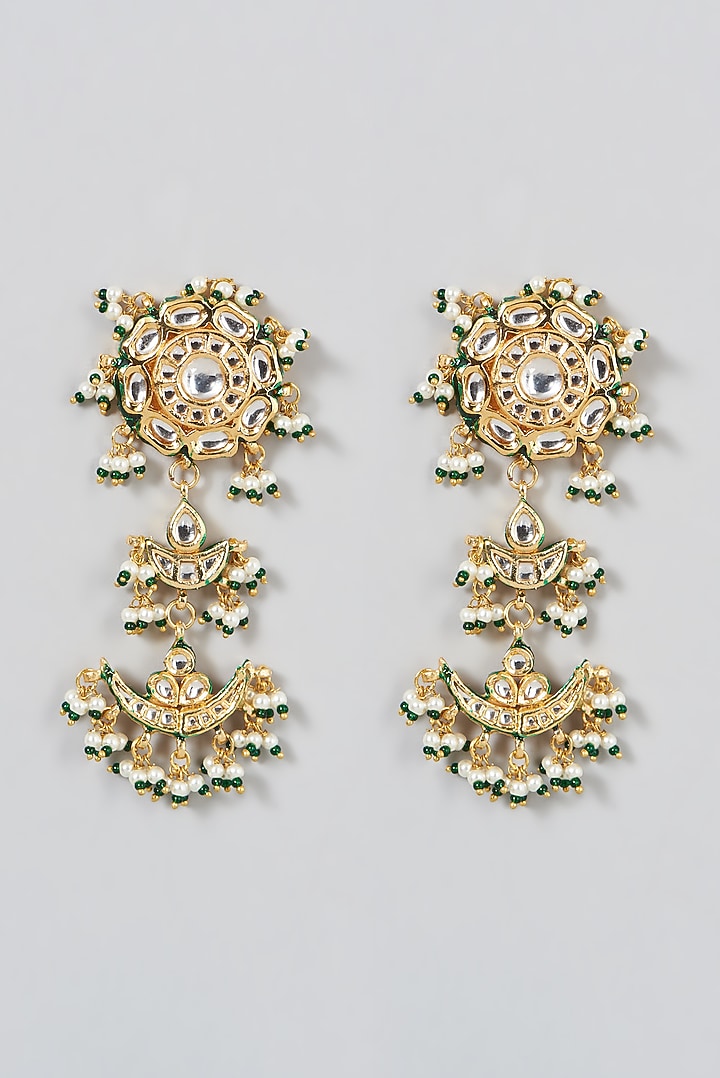Gold Finish Kundan Polki Long Necklace Set by VASTRAA Jewellery at Pernia's Pop Up Shop