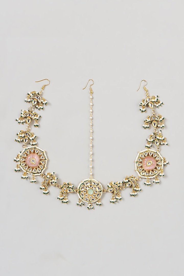 Gold Finish Kundan Polki Mathapatti  by VASTRAA Jewellery at Pernia's Pop Up Shop