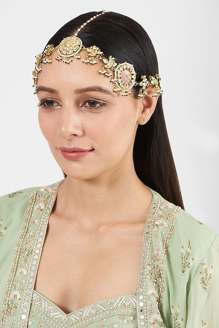 Gold Finish Kundan Polki Mathapatti  by VASTRAA Jewellery at Pernia's Pop Up Shop