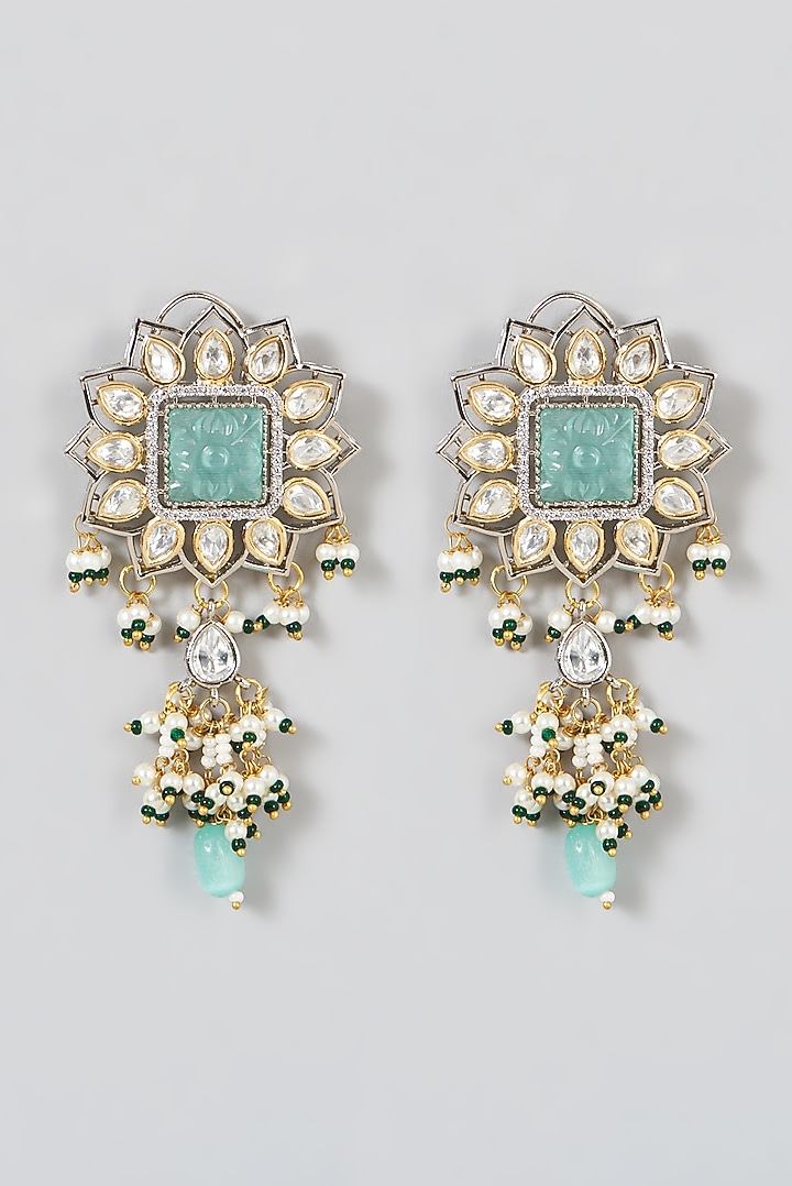 Two Tone Finish Turquoise Synthetic Stone & Pearl Necklace Set by VASTRAA Jewellery at Pernia's Pop Up Shop