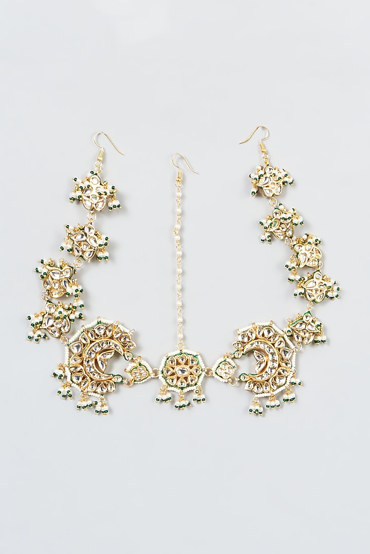 Gold Finish Kundan Polki Mathapatti by VASTRAA Jewellery at Pernia's Pop Up Shop