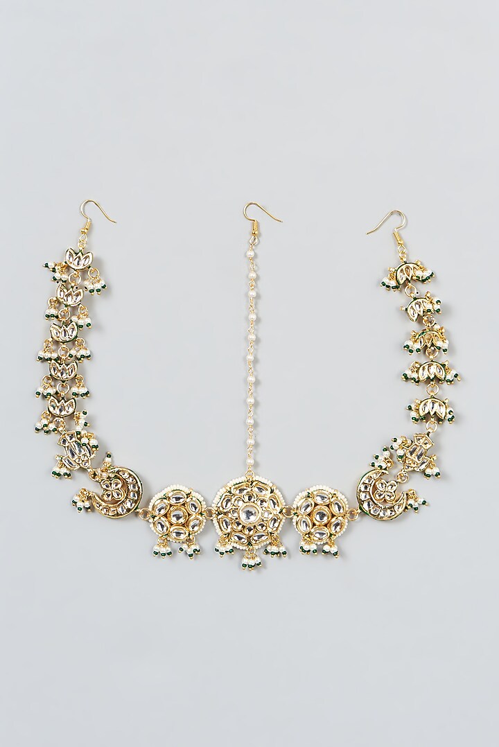 Gold Finish Kundan Polki Mathapatti by VASTRAA Jewellery at Pernia's Pop Up Shop