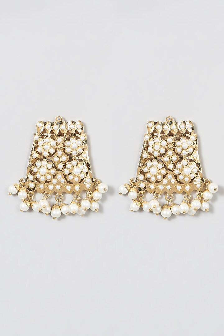 Gold Finish Kundan Polki & Beaded Stud Earrings by VASTRAA Jewellery at Pernia's Pop Up Shop