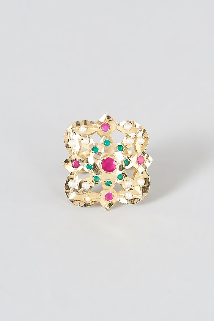 Gold Finish Kundan Polki Ring by VASTRAA Jewellery at Pernia's Pop Up Shop