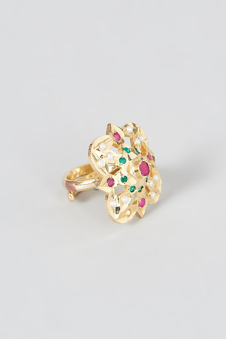 Gold Finish Kundan Polki Ring by VASTRAA Jewellery at Pernia's Pop Up Shop