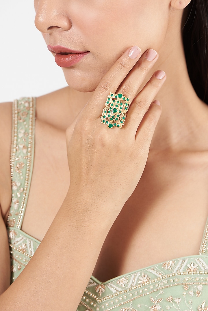 Gold Finish Kundan Polki Ring by VASTRAA Jewellery at Pernia's Pop Up Shop