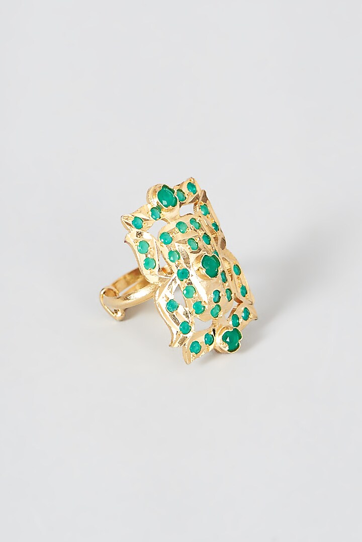 Gold Finish Kundan Polki Ring by VASTRAA Jewellery at Pernia's Pop Up Shop