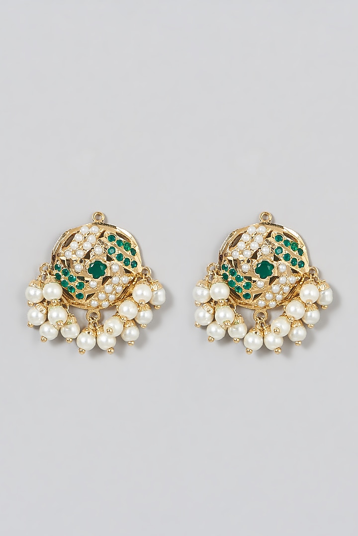 Gold Finish Beaded & Kundan Polki Stud Earrings by VASTRAA Jewellery at Pernia's Pop Up Shop
