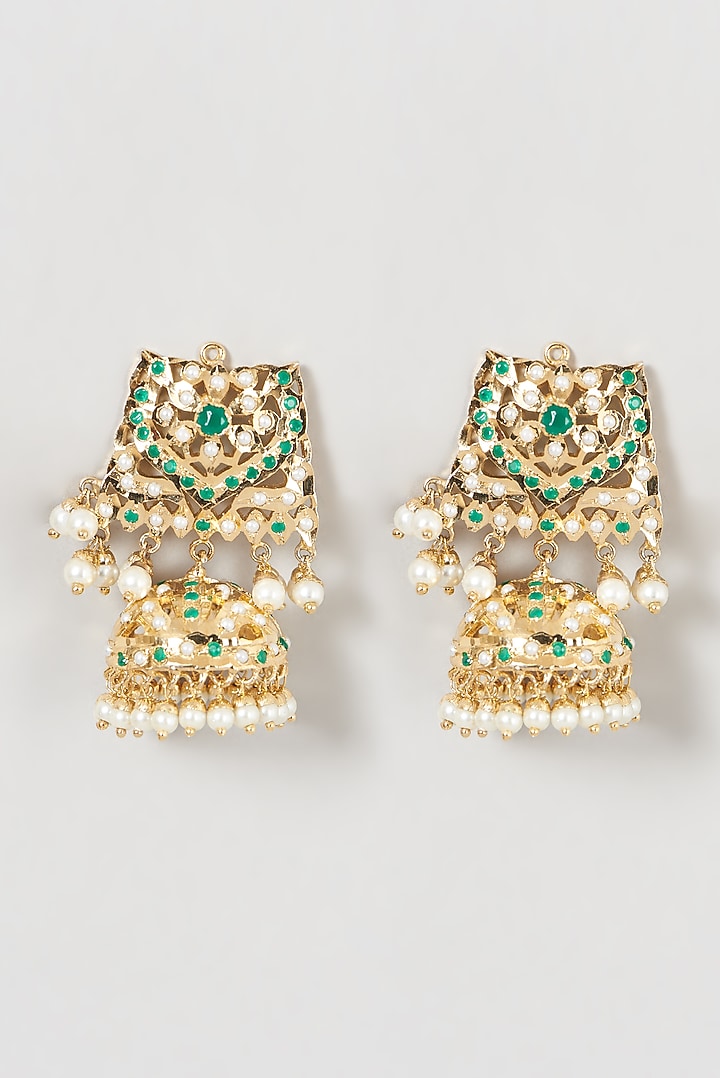Gold Finish Kundan Polki & Pearl Dangler Earrings by VASTRAA Jewellery at Pernia's Pop Up Shop