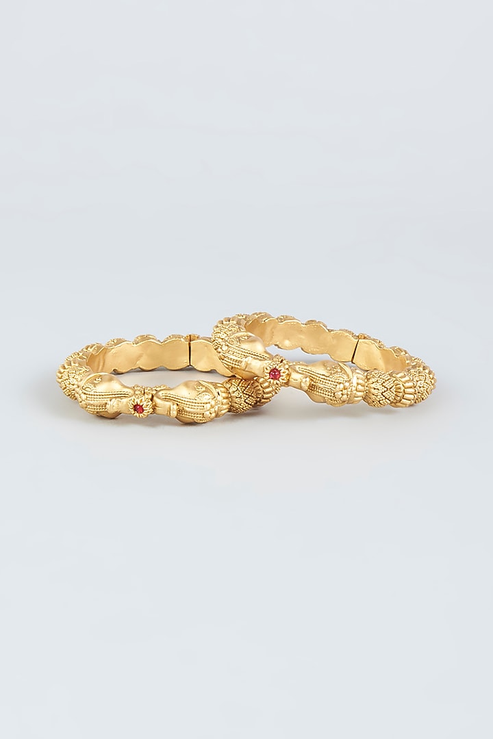 Gold Finish Temple Bangles (Set of 2) by VASTRAA Jewellery at Pernia's Pop Up Shop