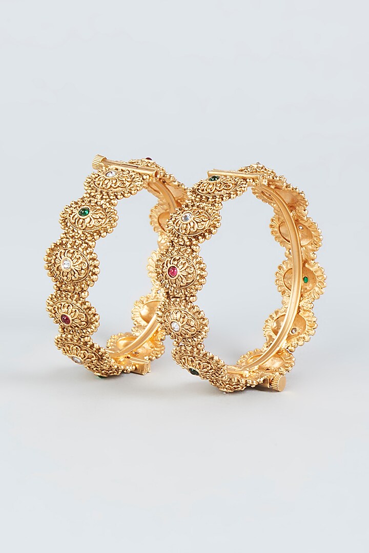 Gold Finish Openable Temple Motif Bangles (Set of 2) by VASTRAA Jewellery