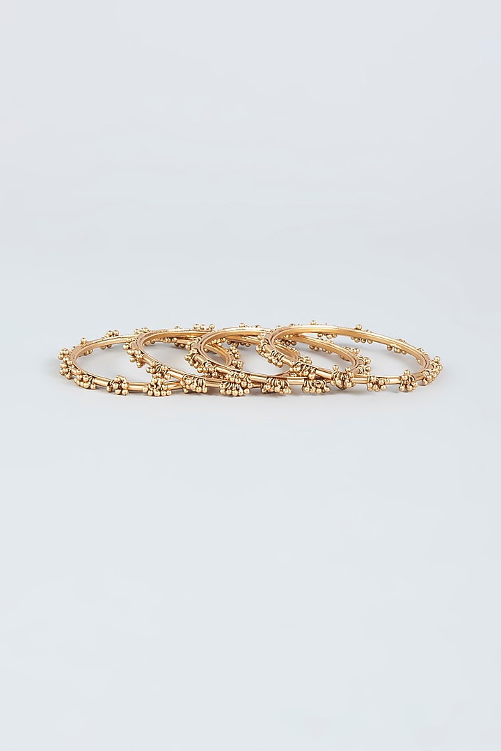 Gold Finish Ghungroo Temple Bangles (Set of 4) by VASTRAA Jewellery at Pernia's Pop Up Shop