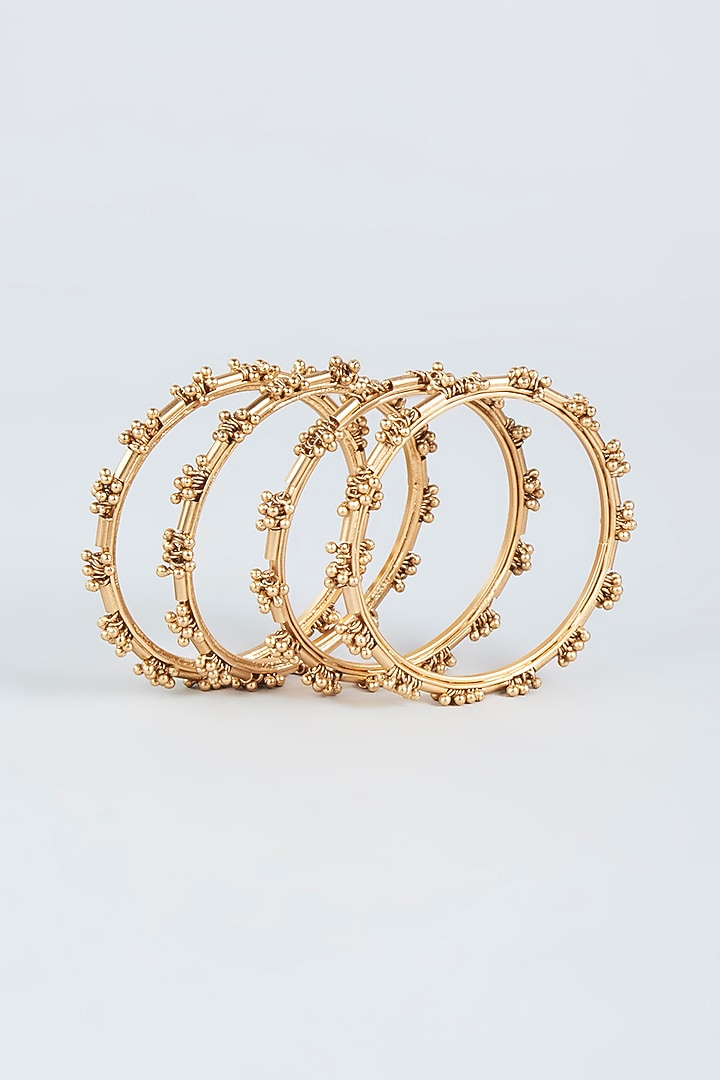 Gold Finish Ghungroo Temple Bangles (Set of 4) by VASTRAA Jewellery at Pernia's Pop Up Shop